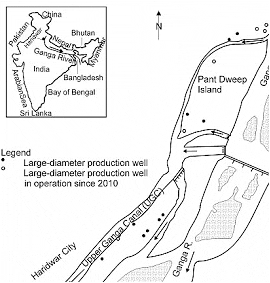 Location of riverbank filtration wells